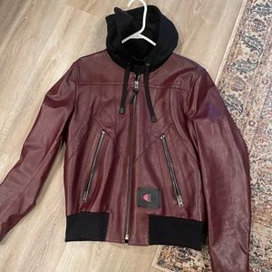 Coach x Champion red leather jacket with hood